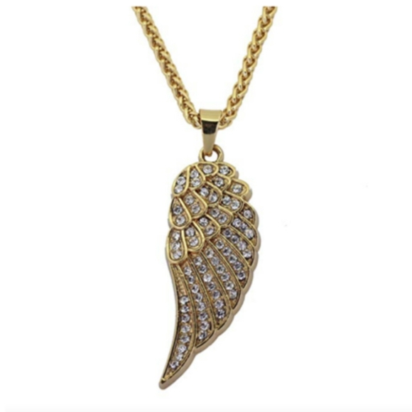 Feather Necklace Wing Gold Chain Diamond Feather - Picture 1 of 2